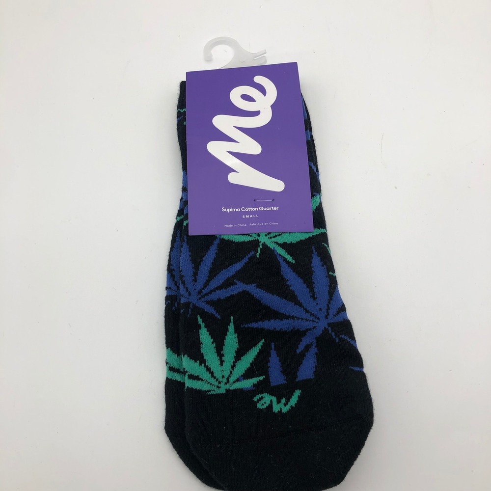 NWT MeUndies Supima Cotton Quarter Socks Womens Small Black Blue Green Pot Leaf
